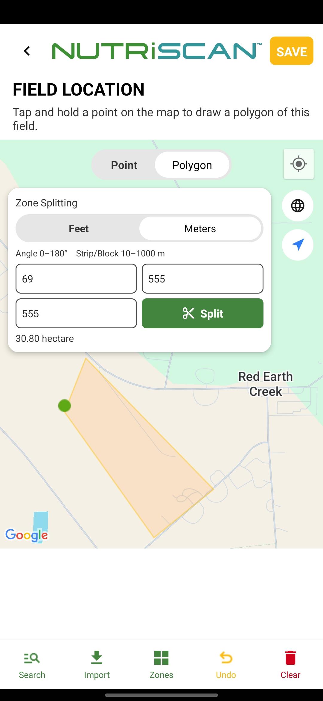 Field location zone splitting map view