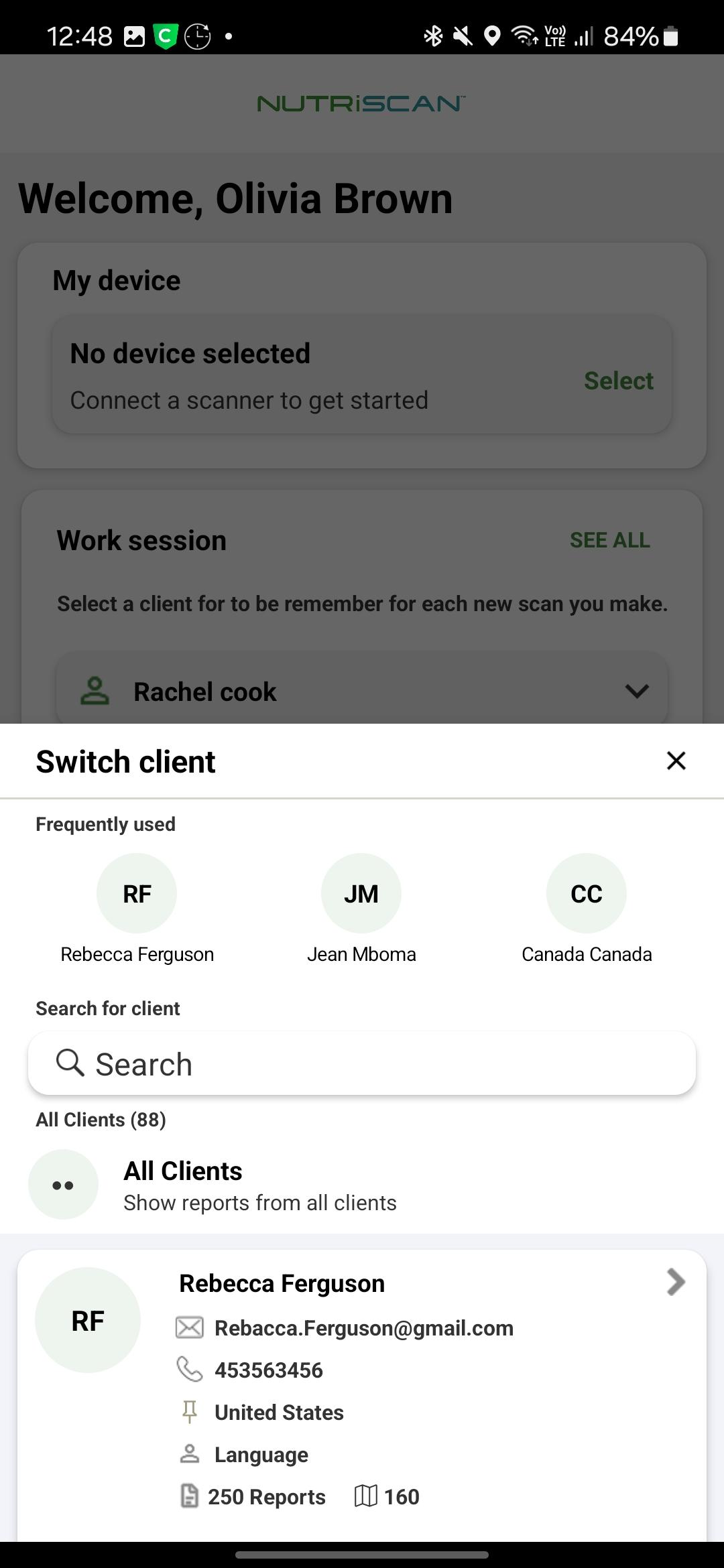 Switch Client sheet with frequently used clients